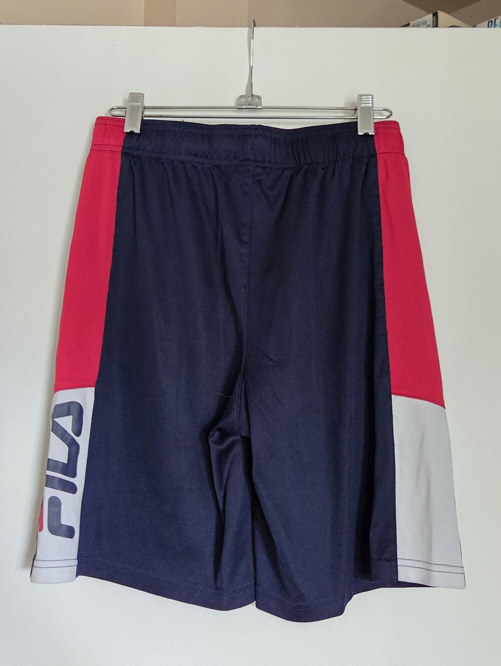 Youth Fila Athletic Shorts Navy with Red Side Panels, GUC, SZ XL (14/16)